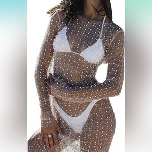 White Polka Dot Sheer Swim Cover-Up